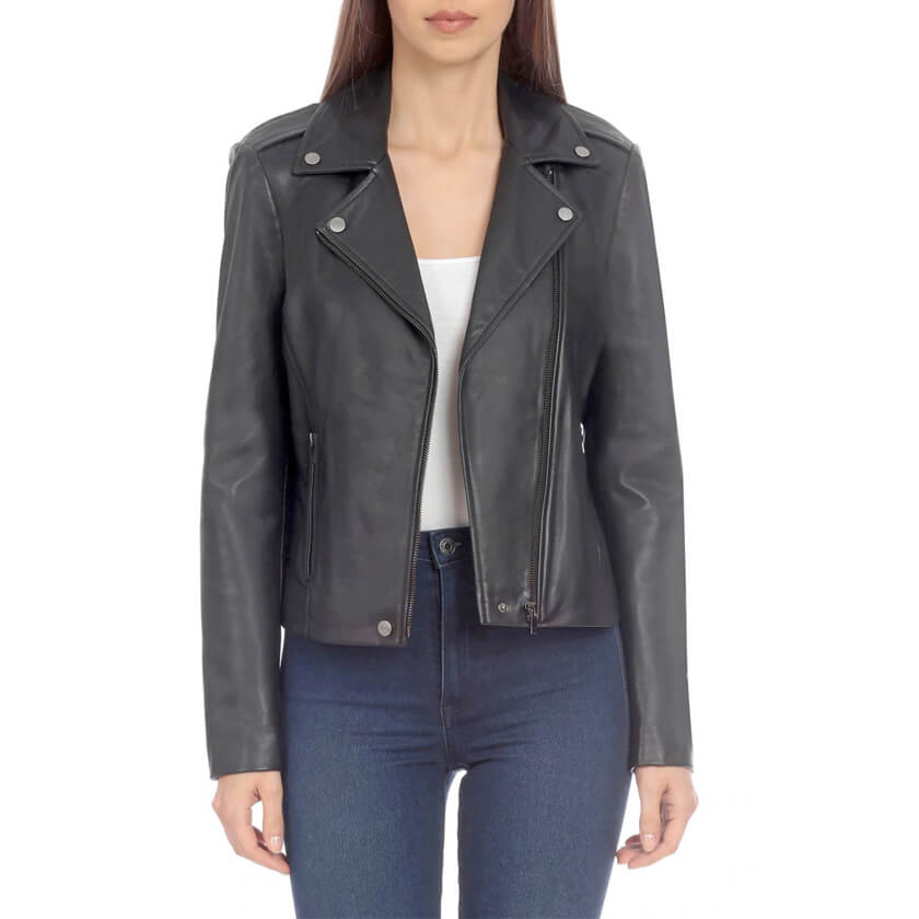 Collar Lamb Leather Biker Jacket