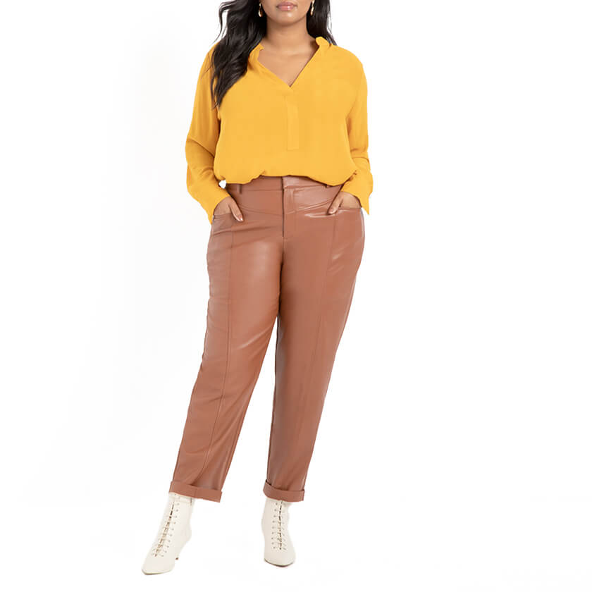Faux Leather Trouser with Yoke