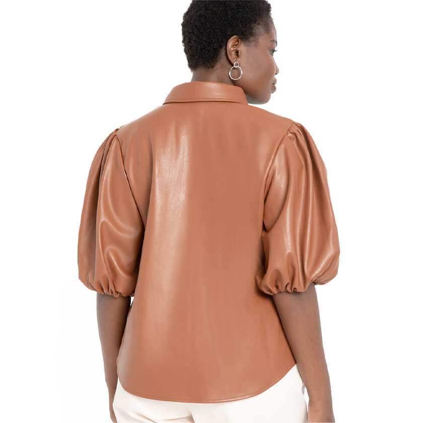 Faux Leather Puff Sleeve Top