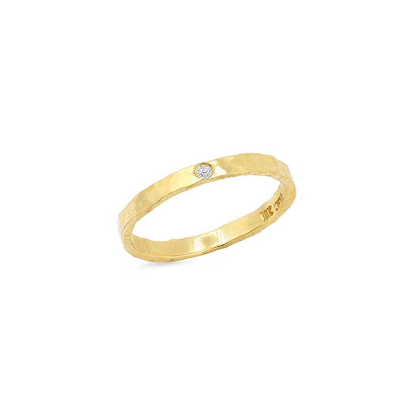 Hammered Ring With Diamond Accent