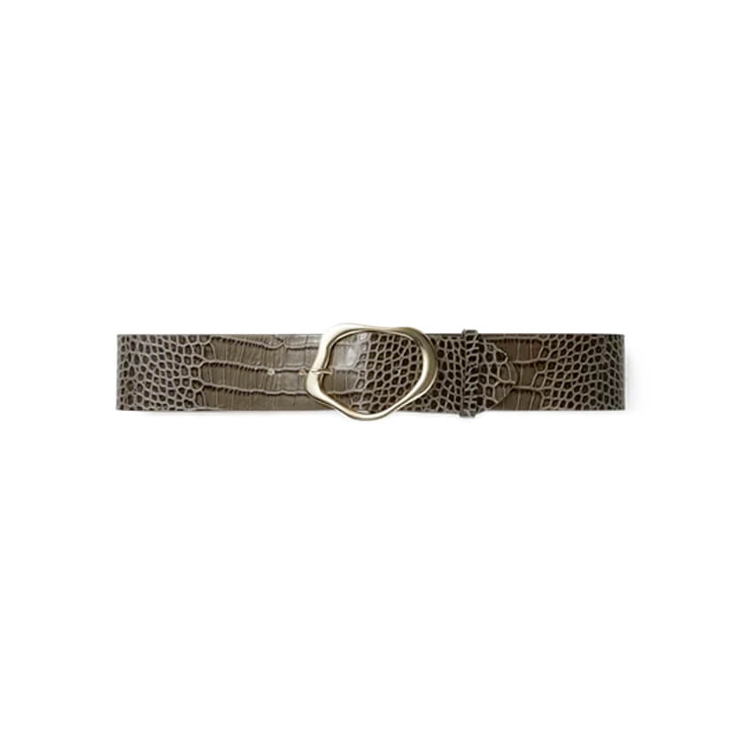 Italian Croc-Embossed Leather Irregular Circle Buckle Belt