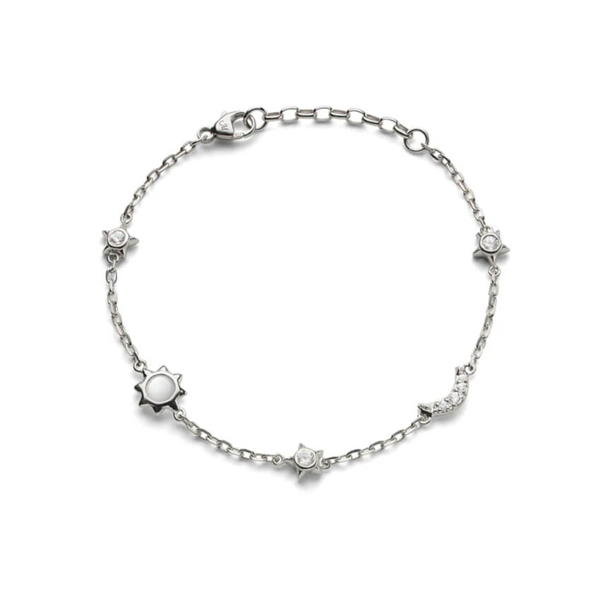 Sun, Moon and Stars Moonstone and White Sapphire Chain Bracelet