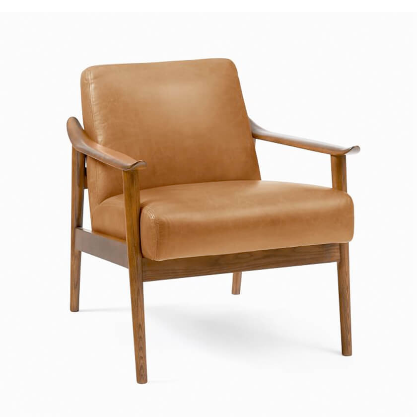 Mid-Century Leather Show Wood Chair