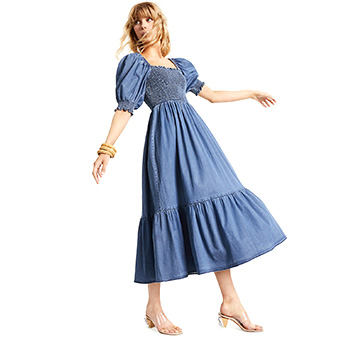 INC International Concepts, Puff-Sleeve Denim Maxi Dress, $130