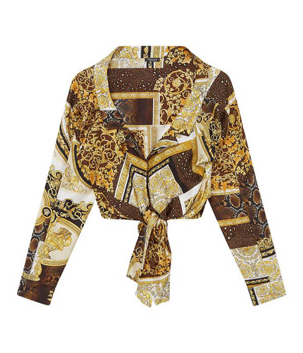 Versace Barocco Patchwork Print Cropped Silk Shirt