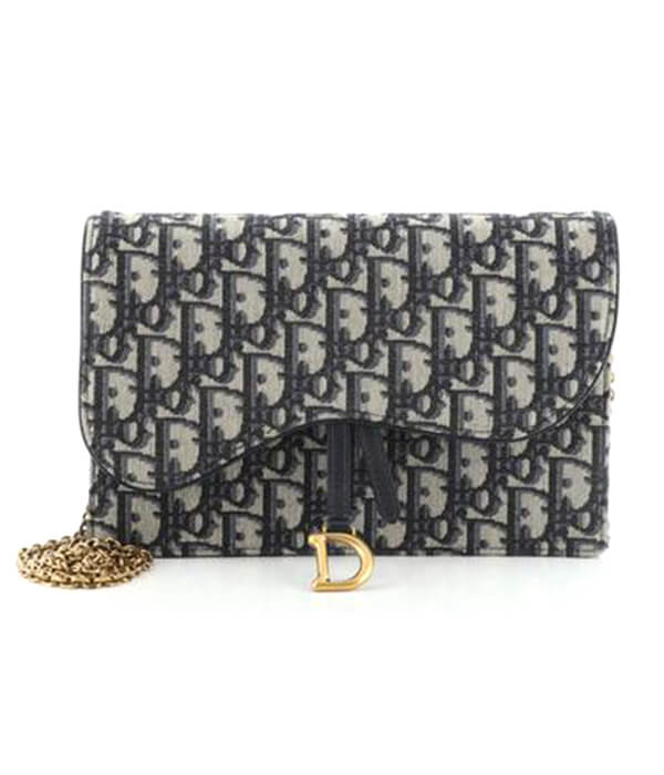 Christian Dior Saddle Chain Clutch Oblique Canvas