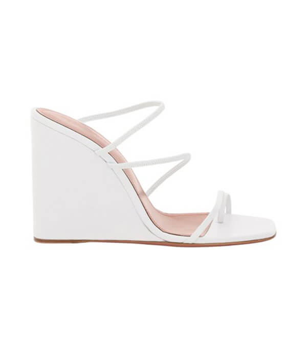 Amina Muaddi White Naima Leather Wedge Sandal
