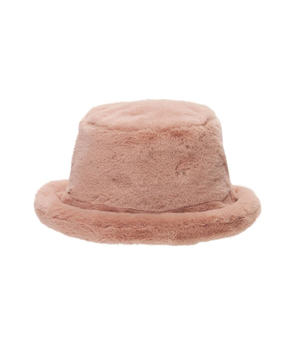 Red V Faux Fur Bucket Hat