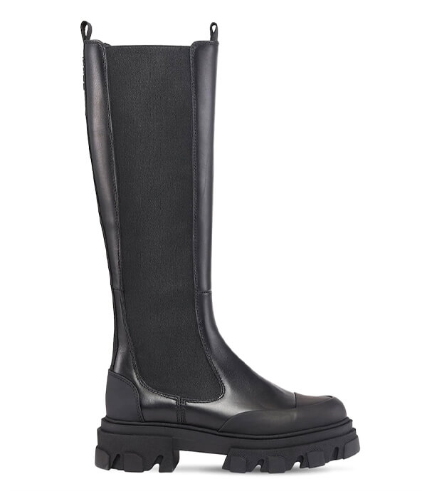 Ganni Leather Tall Combat Boots