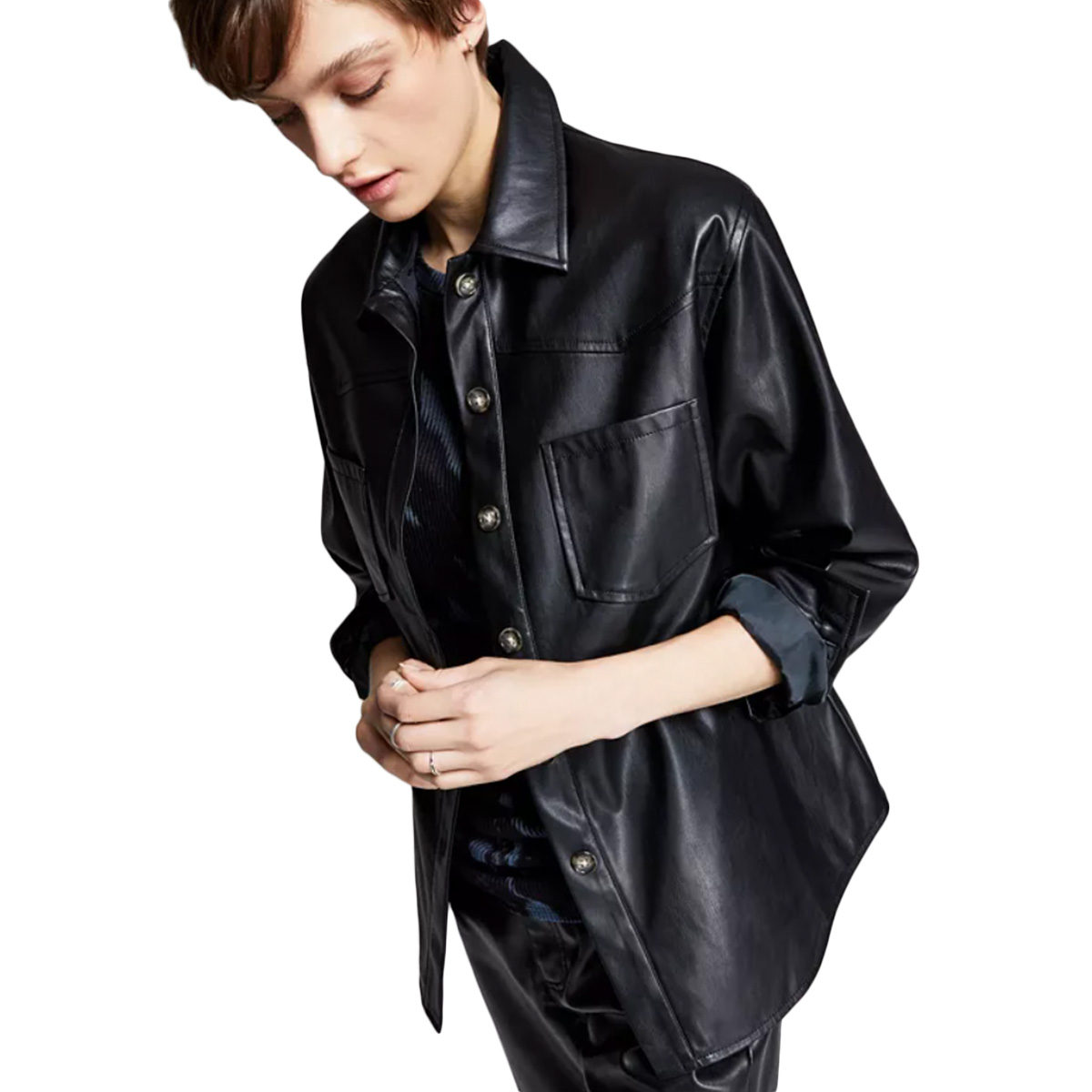 And Now This, Pleather Shirt Jacket, $54