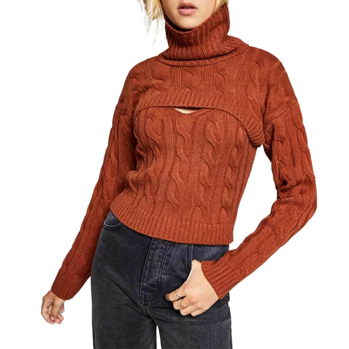 And Now This, Layered-Look Cable-Knit Sweater, $44