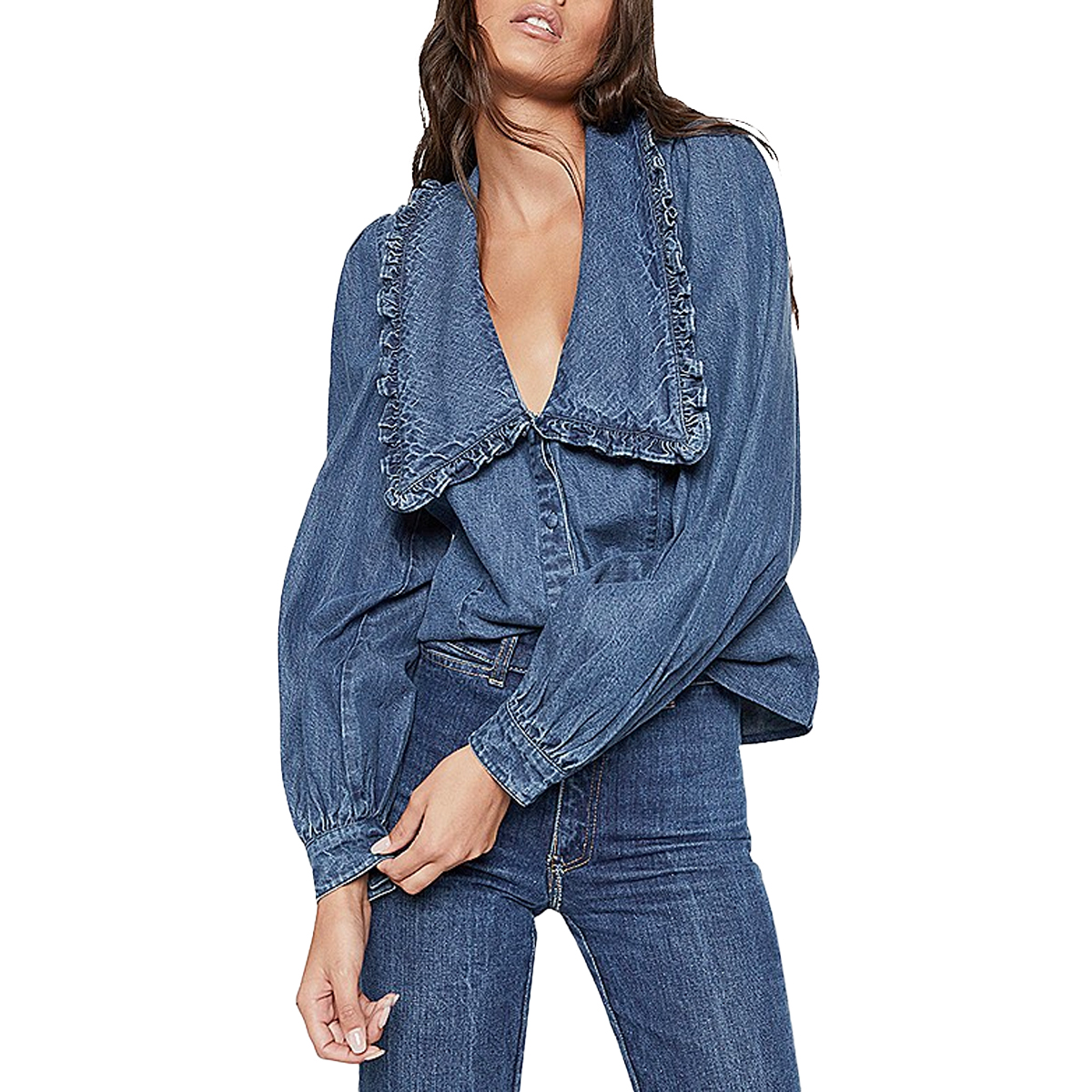 Bardot Cotton Extended Collar Chambray Top, $89